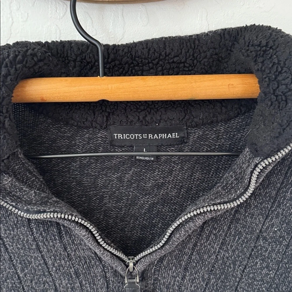 Tricot St Raphael Men’s Large 100% Cotton Gray Washed Sherpa Collar Henley Zip